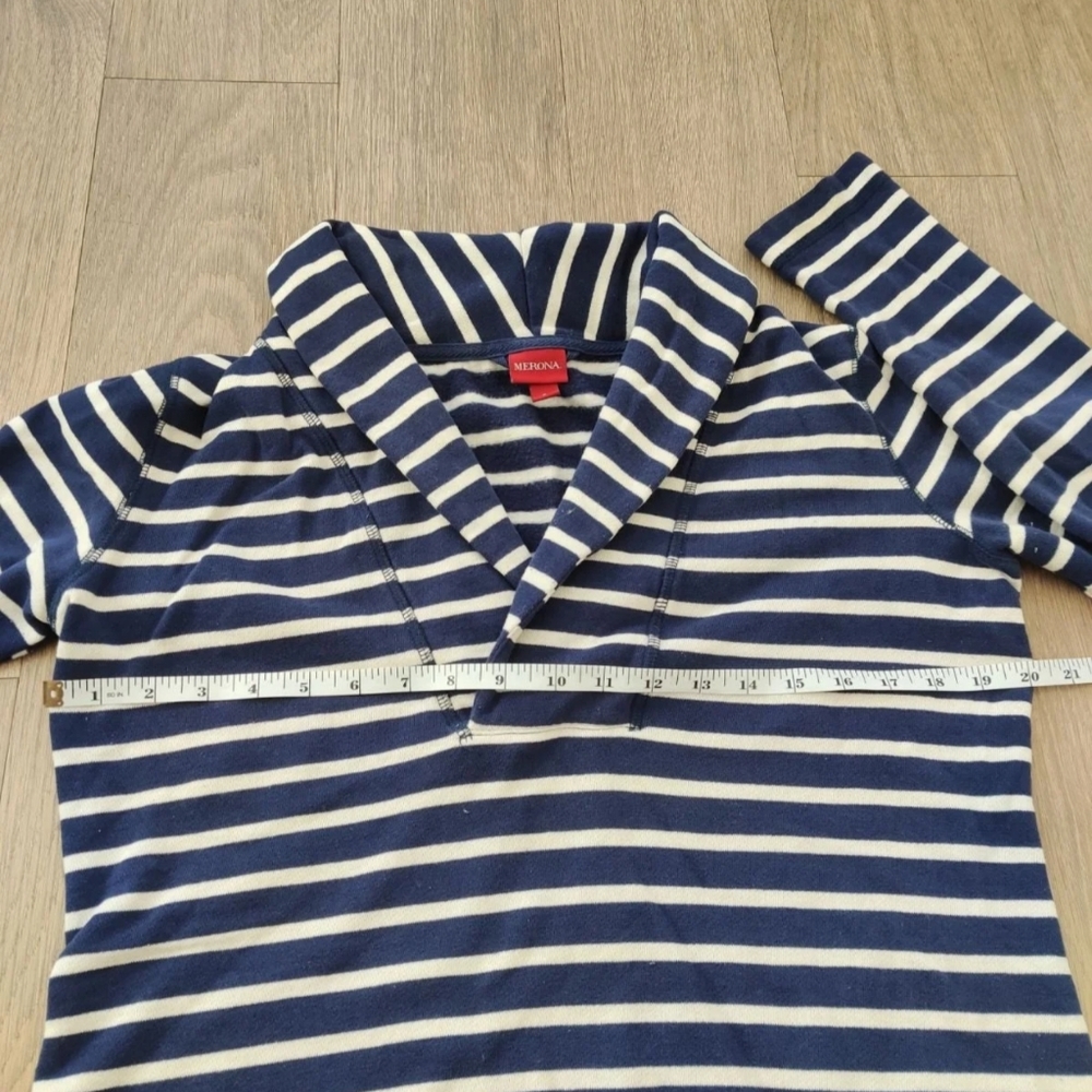 🔥4/$20 Merona Blue & White Striped Collared Pullover Loungewear Sweatshirt - Picture 5 of 5